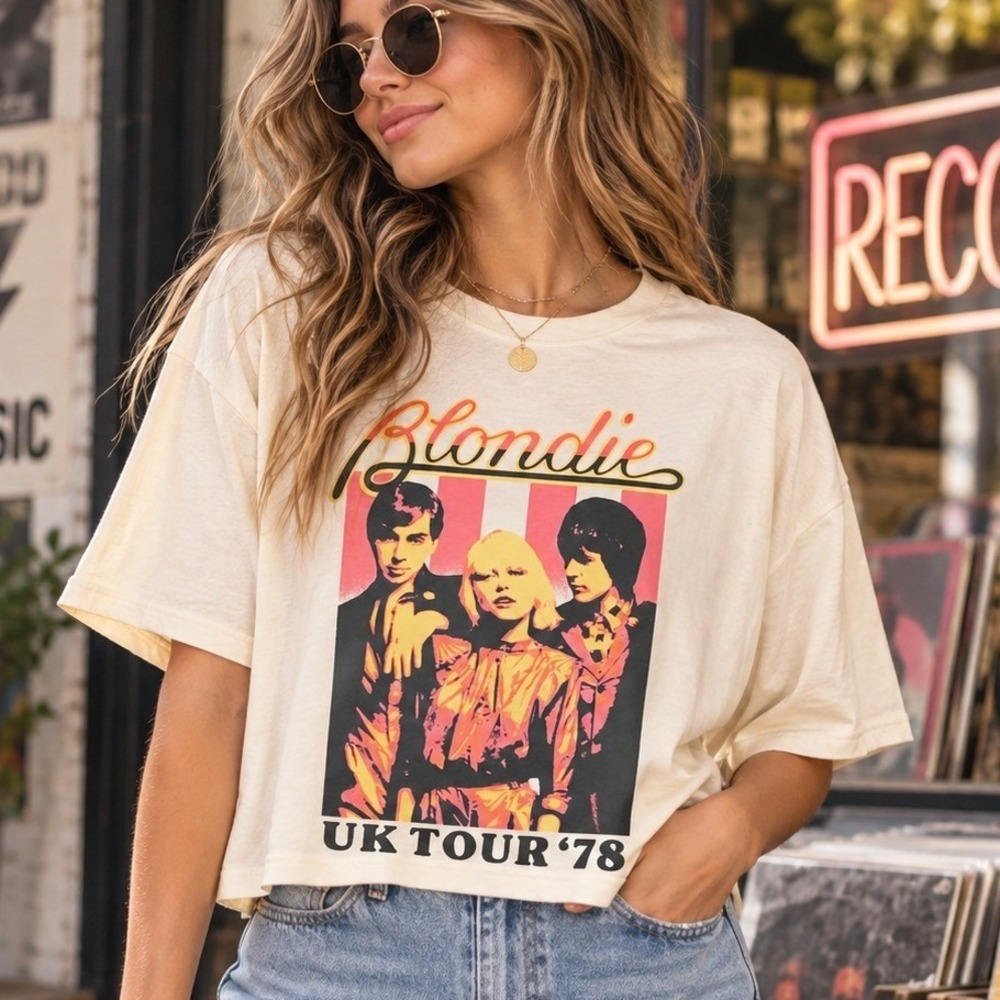 Womens Oversized Boxy Cropped Blondie T-Shirt Size XS Yellow Y2K Rock